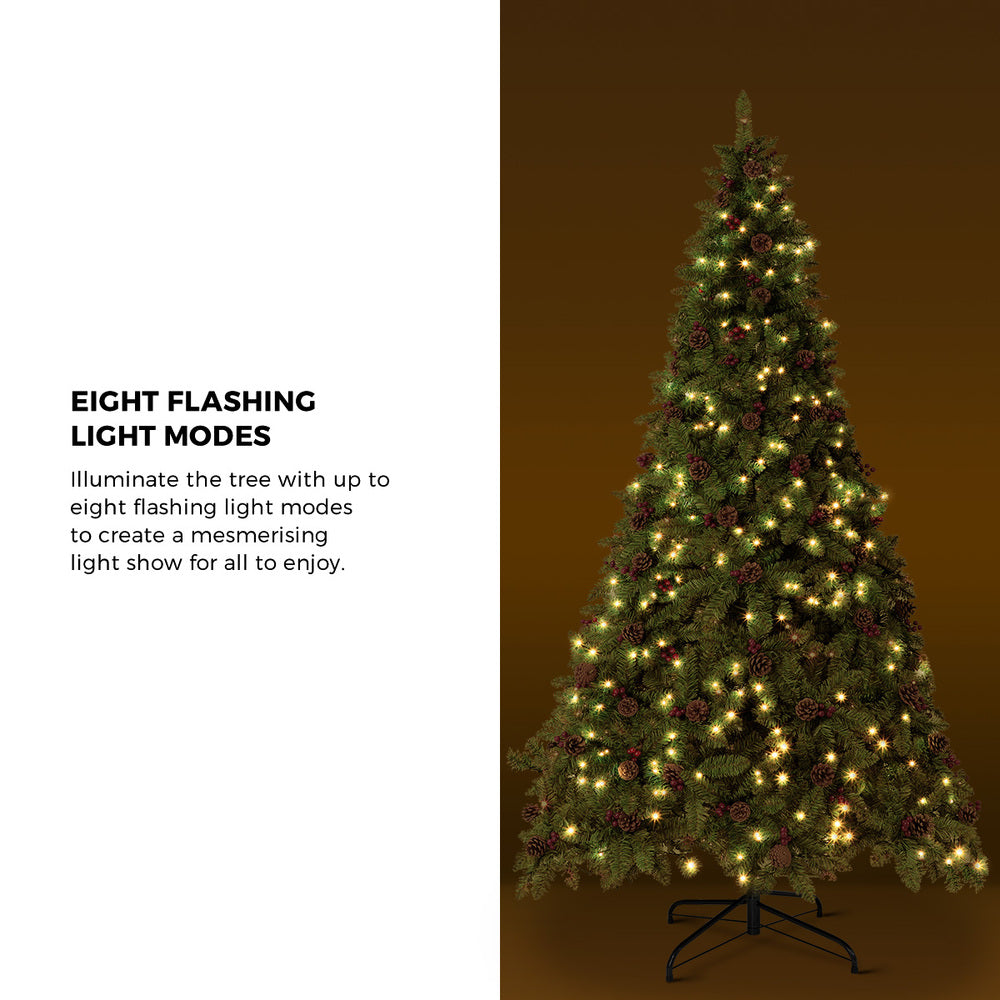 Tinseltown Christmas Tree 2.1M 7FT Xmas Decorations Green w/ LED Light and Pine Cones