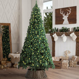 Tinseltown LED Christmas Tree 2.4M 8FT with Rattan Tree Skirt Warm Light Green - Low Angle