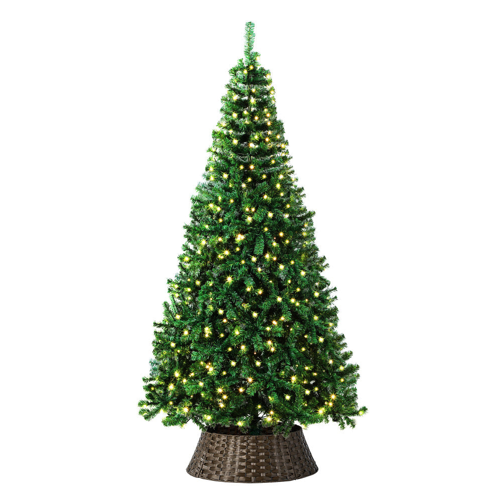 Tinseltown LED Christmas Tree 2.4M 8FT with Rattan Tree Skirt Warm Light Green