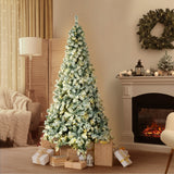 Tinseltown Christmas Tree 1.8M 6FT Snow Flocked Green with LED - 45-Degree Angle