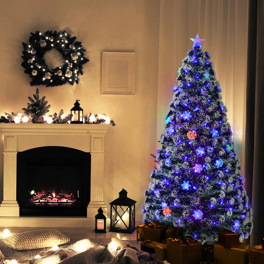 Tinseltown Christmas Tree 2.1M & Tree Skirt Light Snow-sprayed Green