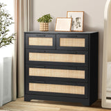 Oikiture 5 Chest of Drawers Dresser Rattan Black - Extra Image
