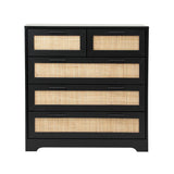 Oikiture 5 Chest of Drawers Dresser Rattan Black