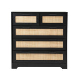 Oikiture 5 Chest of Drawers Dresser Rattan Black - Side View