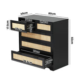 Oikiture 5 Chest of Drawers Dresser Rattan Black