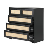 Oikiture 5 Chest of Drawers Dresser Rattan Black - Rear View