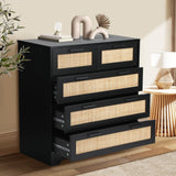 Oikiture 5 Chest of Drawers Dresser Rattan Black - 45-Degree Angle