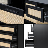 Oikiture 5 Chest of Drawers Dresser Rattan Black - Close-Up Angle