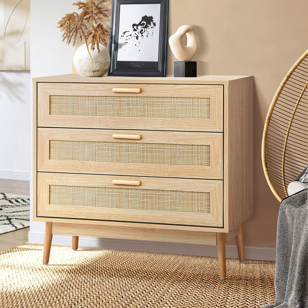 Oikiture 3 Chest of Drawers Clothes Storage Rattan