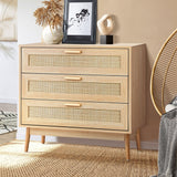 Oikiture 3 Chest of Drawers Clothes Storage Rattan - Front View
