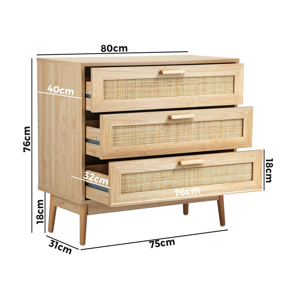 Oikiture 3 Chest of Drawers Clothes Storage Rattan