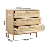 Oikiture 3 Chest of Drawers Clothes Storage Rattan - Close-Up Angle