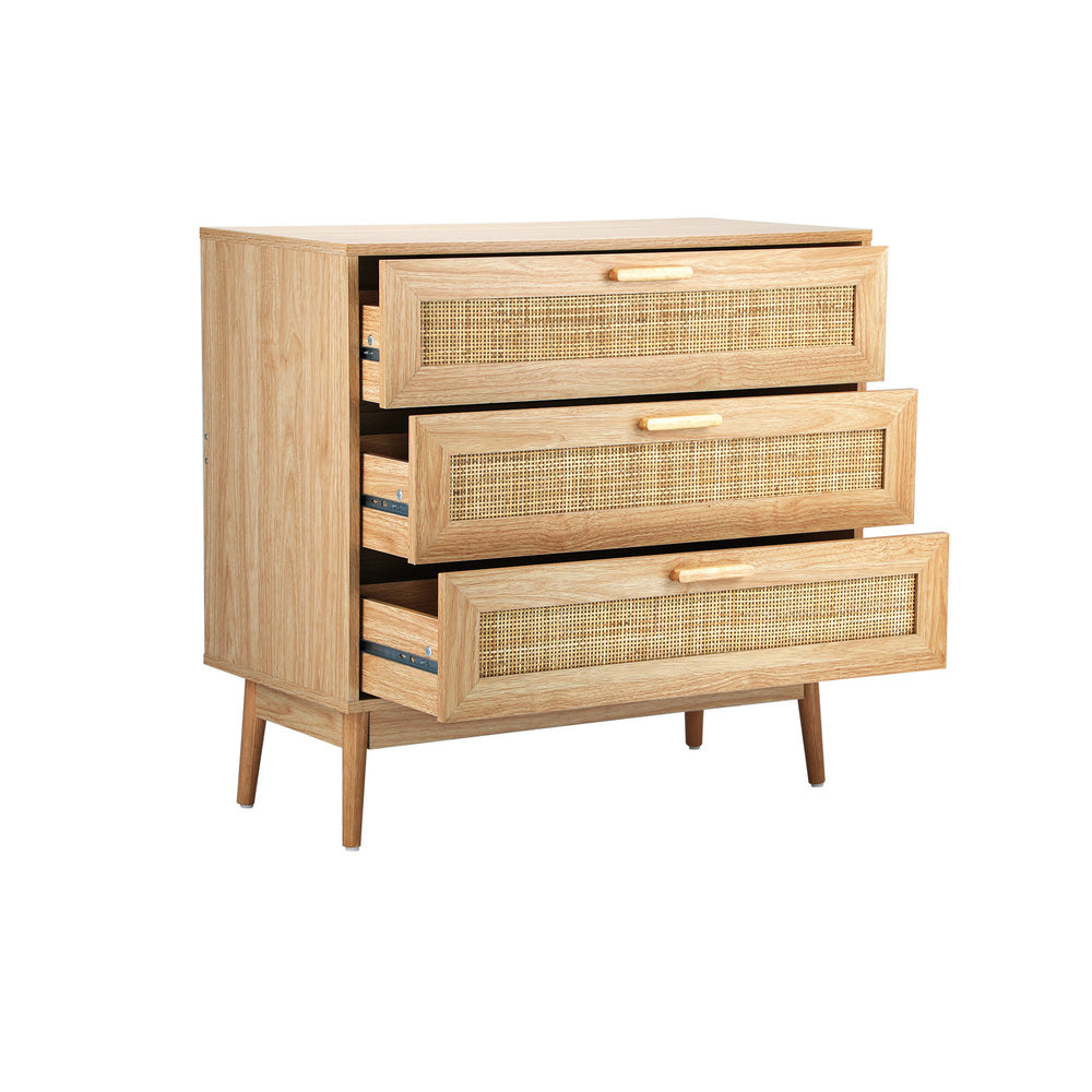 Oikiture 3 Chest of Drawers Clothes Storage Rattan