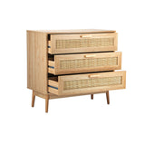 Oikiture 3 Chest of Drawers Clothes Storage Rattan - 45-Degree Angle