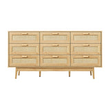Oikiture 9 Chest of Drawers Rattan Lowboy Wooden