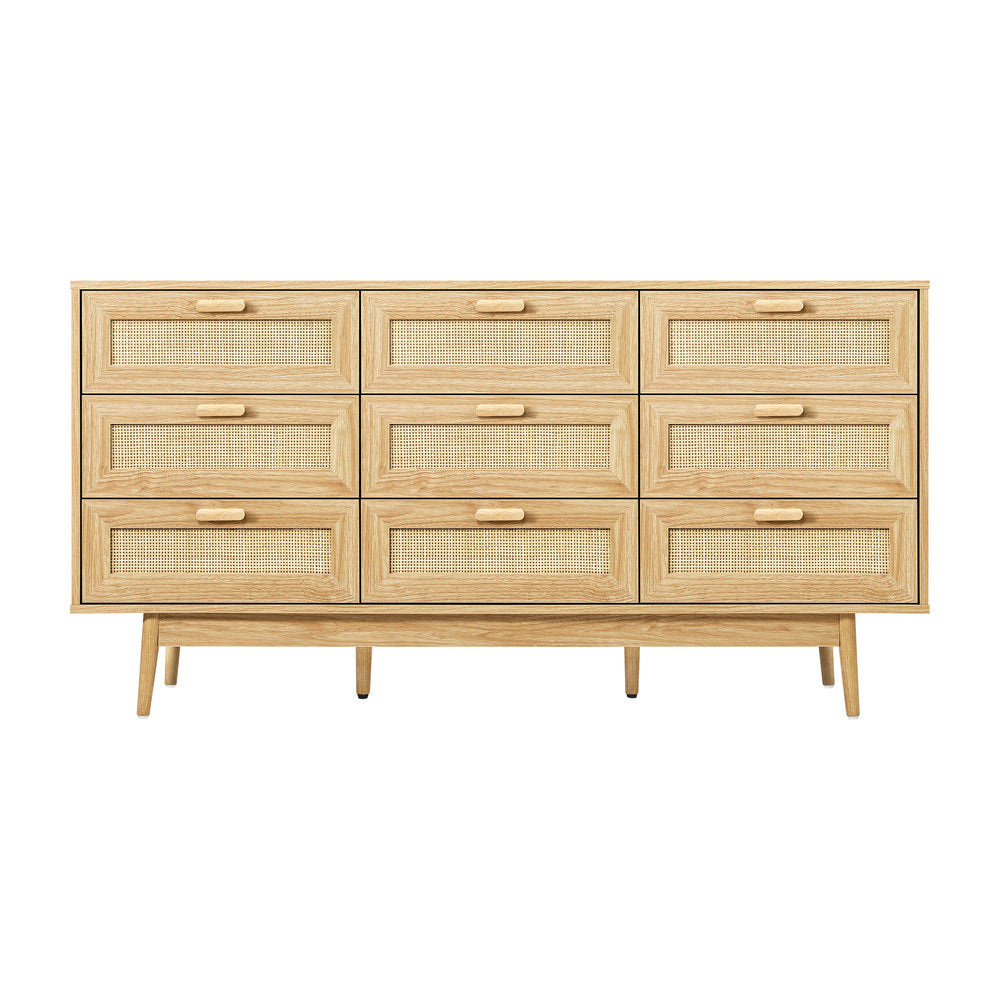 Oikiture 9 Chest of Drawers Rattan Lowboy Wooden