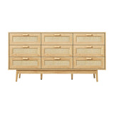 Oikiture 9 Chest of Drawers Rattan Lowboy Wooden - Rear View