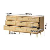 Oikiture 9 Chest of Drawers Rattan Lowboy Wooden