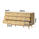Oikiture 9 Chest of Drawers Rattan Lowboy Wooden - Extra Image
