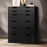 Oikiture 6 Chest of Drawers Air Gap Handles Black - Rear View