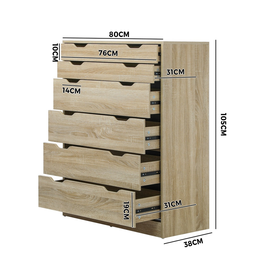 Oikiture 6 Chest of Drawers Tallboy Wooden