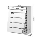 Oikiture 6 Chest of Drawers Tallboy White