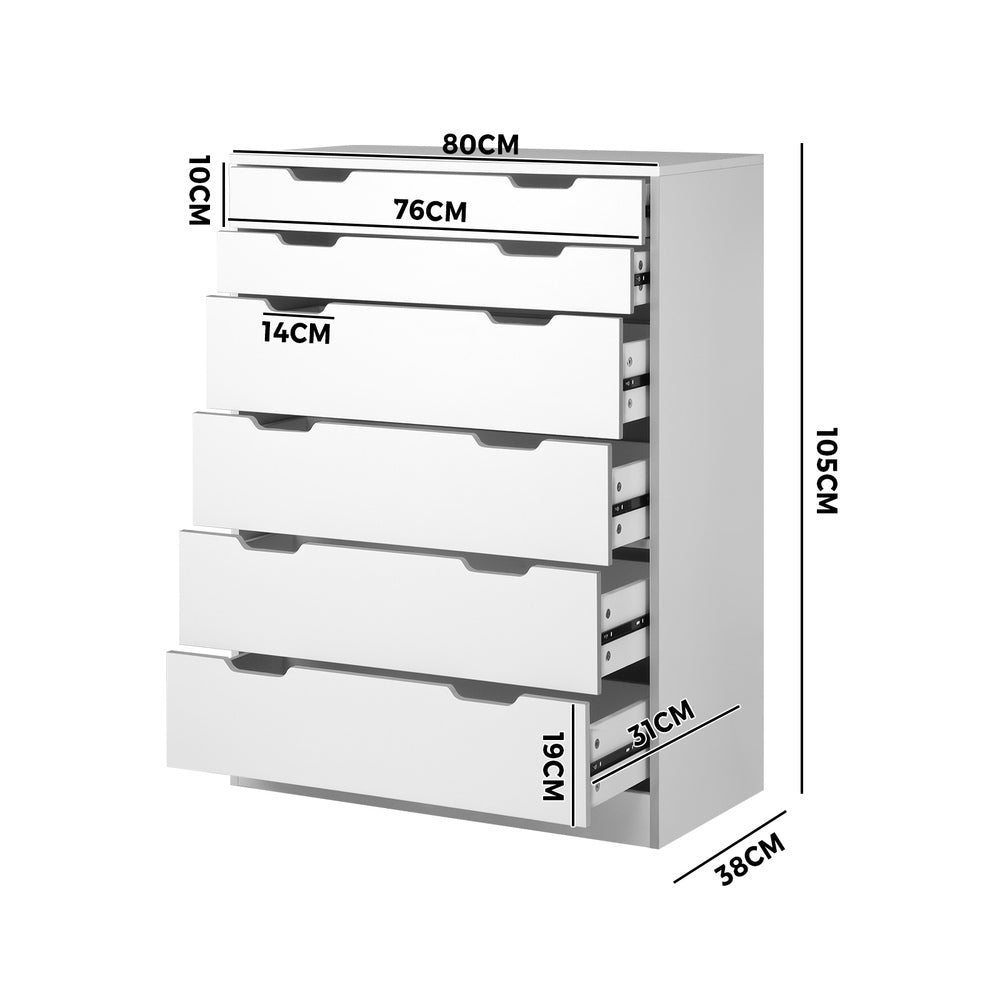 Oikiture 6 Chest of Drawers Tallboy White