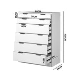 Oikiture 6 Chest of Drawers Tallboy White - Front View