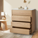 Oikiture 4 Chest of Drawers Dresser Faux Marble Top Natural - Close-Up Angle