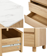 Oikiture 4 Chest of Drawers Dresser Faux Marble Top Natural