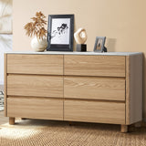 Oikiture 6 Chest of Drawers Dresser Faux Marble Top Natural - Close-Up Angle