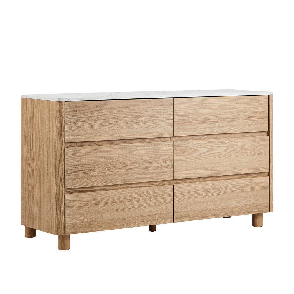 Oikiture 6 Chest of Drawers Dresser Faux Marble Top Natural