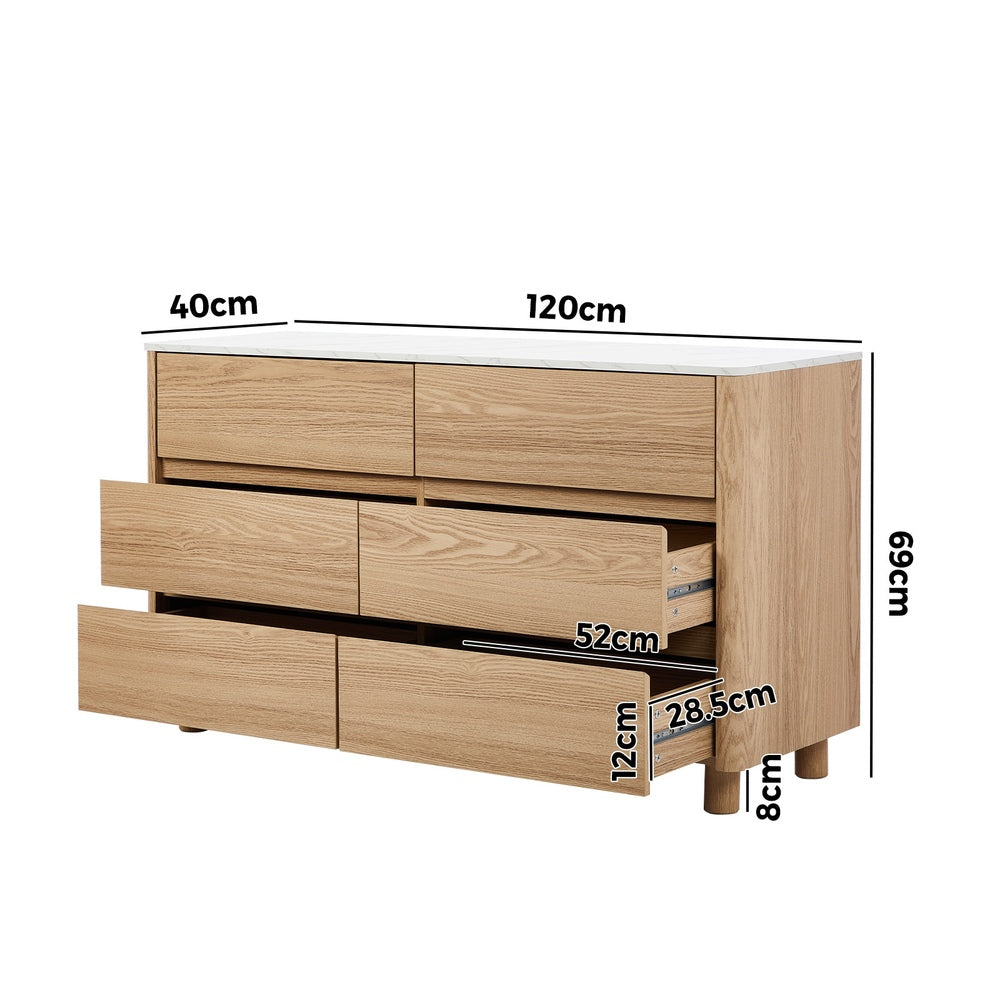 Oikiture 6 Chest of Drawers Dresser Faux Marble Top Natural