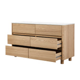 Oikiture 6 Chest of Drawers Dresser Faux Marble Top Natural - Front View