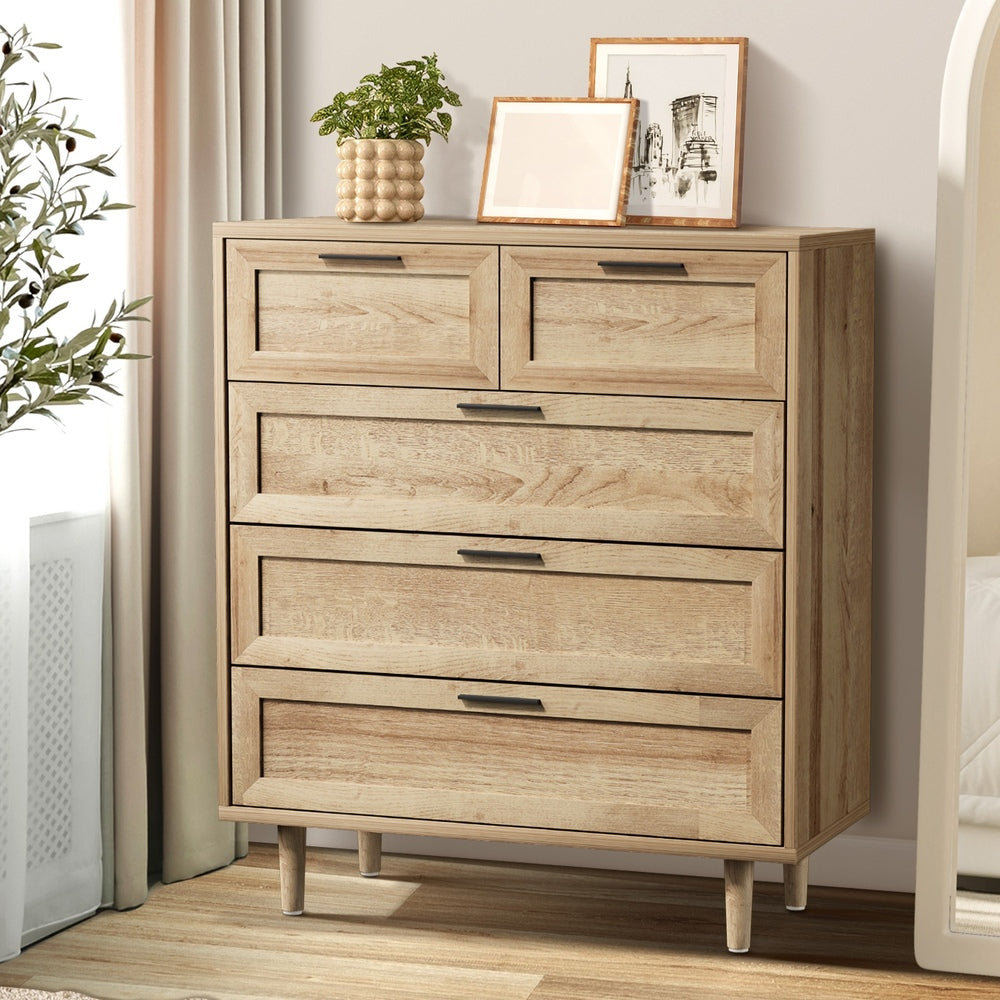 Oikiture 5 Chest of Drawers Dresser Tallboy Natural
