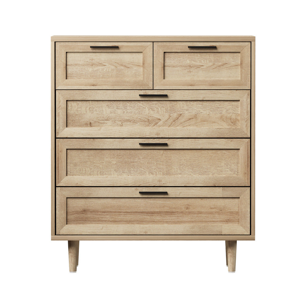 Oikiture 5 Chest of Drawers Dresser Tallboy Natural