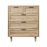 Oikiture 5 Chest of Drawers Dresser Tallboy Natural - Rear View