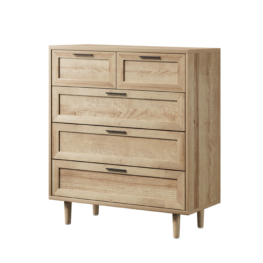 Oikiture 5 Chest of Drawers Dresser Tallboy Natural