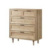 Oikiture 5 Chest of Drawers Dresser Tallboy Natural - Front View