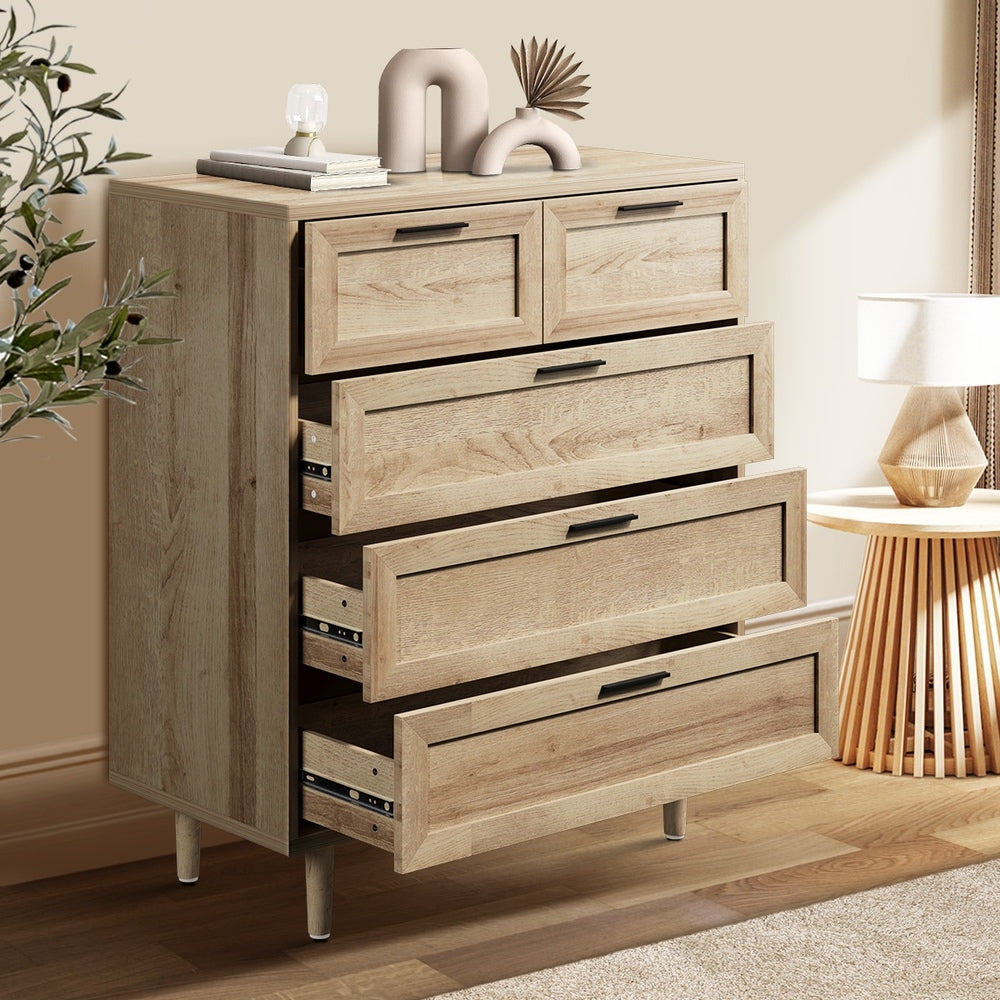 Oikiture 5 Chest of Drawers Dresser Tallboy Natural