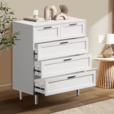 Oikiture 5 Chest of Drawers Dresser Tallboy White - 45-Degree Angle