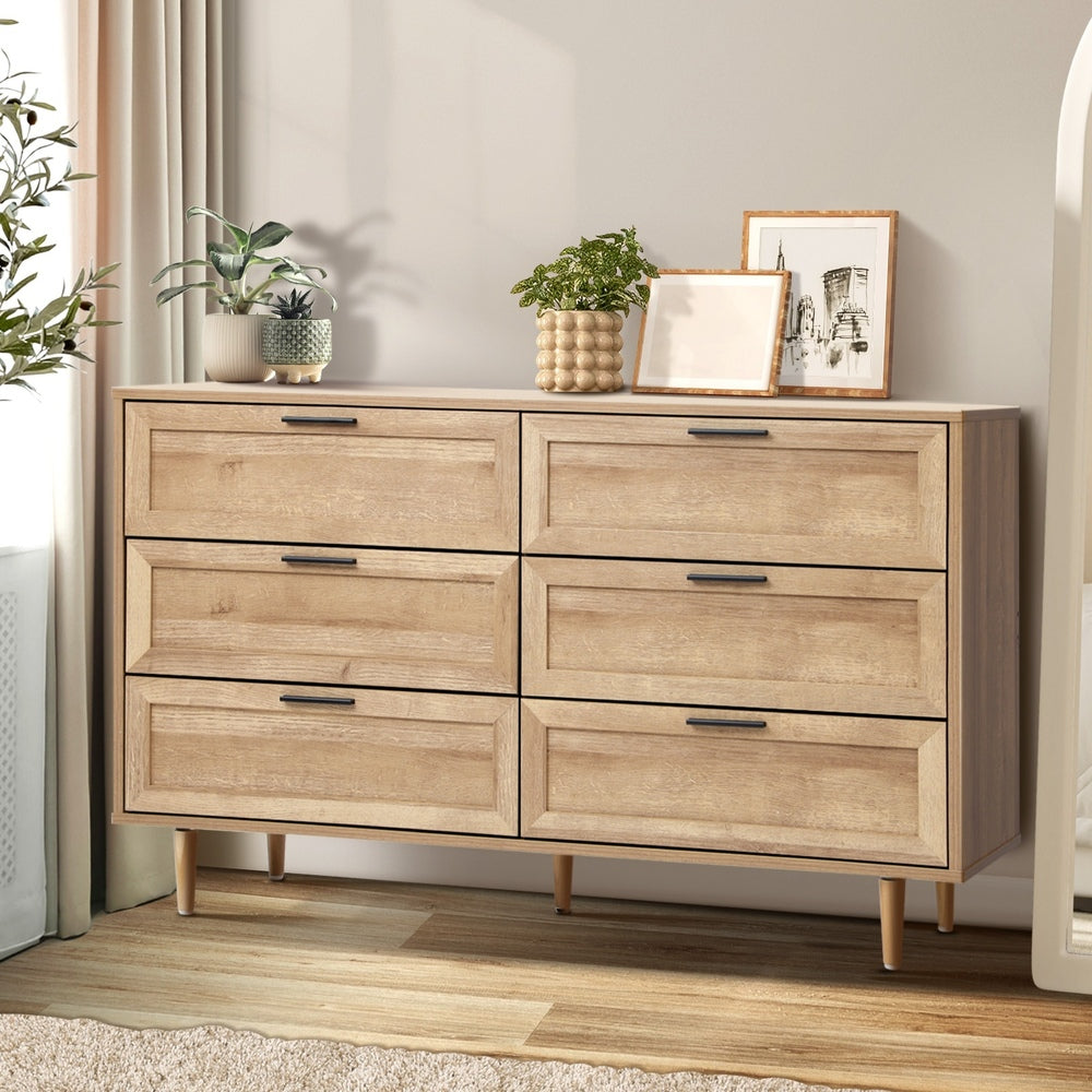 Oikiture 6 Chest of Drawers Dresser Tallboy Natural