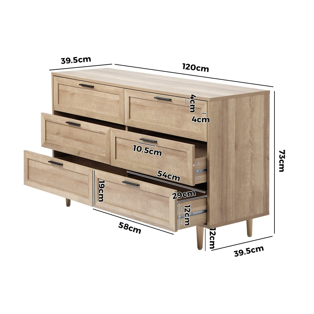 Oikiture 6 Chest of Drawers Dresser Tallboy Natural