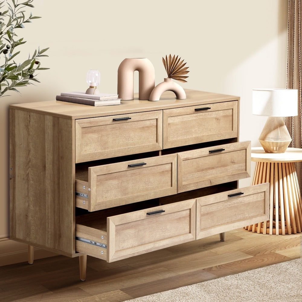 Oikiture 6 Chest of Drawers Dresser Tallboy Natural