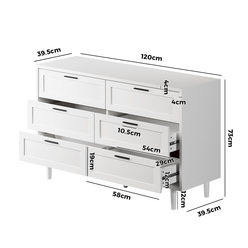 Oikiture 6 Chest of Drawers Dresser Tallboy White
