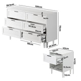 Oikiture Bedroom Set 6 Chest of Drawers and 2 Bedside Tables White - Low Angle