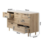 Oikiture 7 Chest of Drawers Dresser Tallboy Natural - Rear View