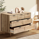 Oikiture 7 Chest of Drawers Dresser Tallboy Natural - Side View