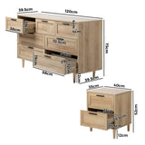 Oikiture 7 Chest of Drawers and 2 Bedside Tables Bedroom Set Natural - Low Angle