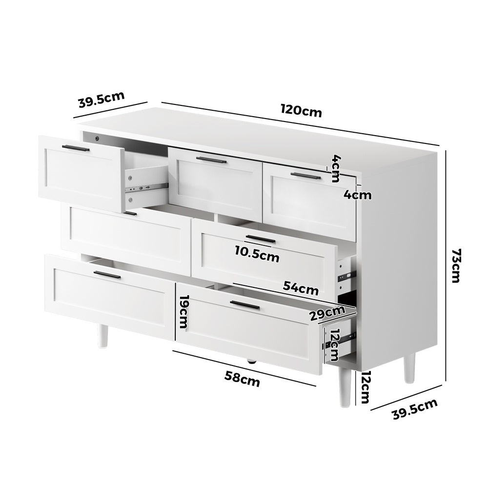 Oikiture 7 Chest of Drawers Dresser Tallboy White